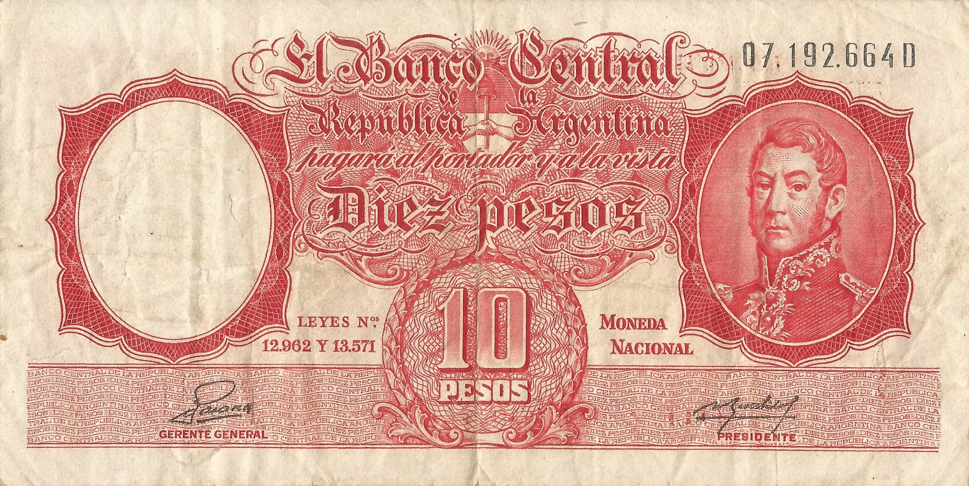10-Banco Central San Martin - Libertad y Justicia (1942-1969) y Resellados a Pesos Ley (1969-1971) 36 Col 457b Anverso scaled