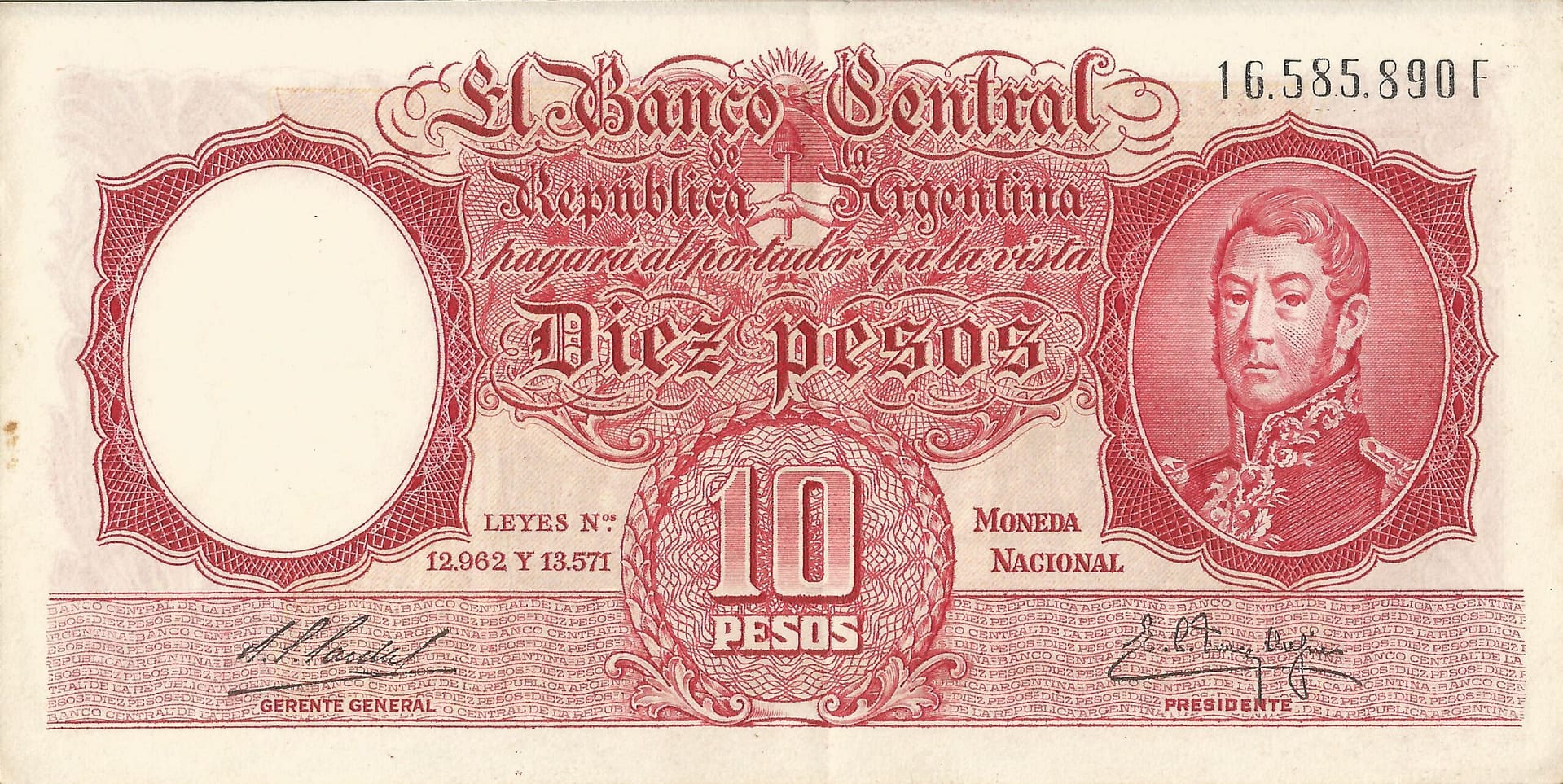 10-Banco Central San Martin - Libertad y Justicia (1942-1969) y Resellados a Pesos Ley (1969-1971) 42 Col 464a Anverso scaled