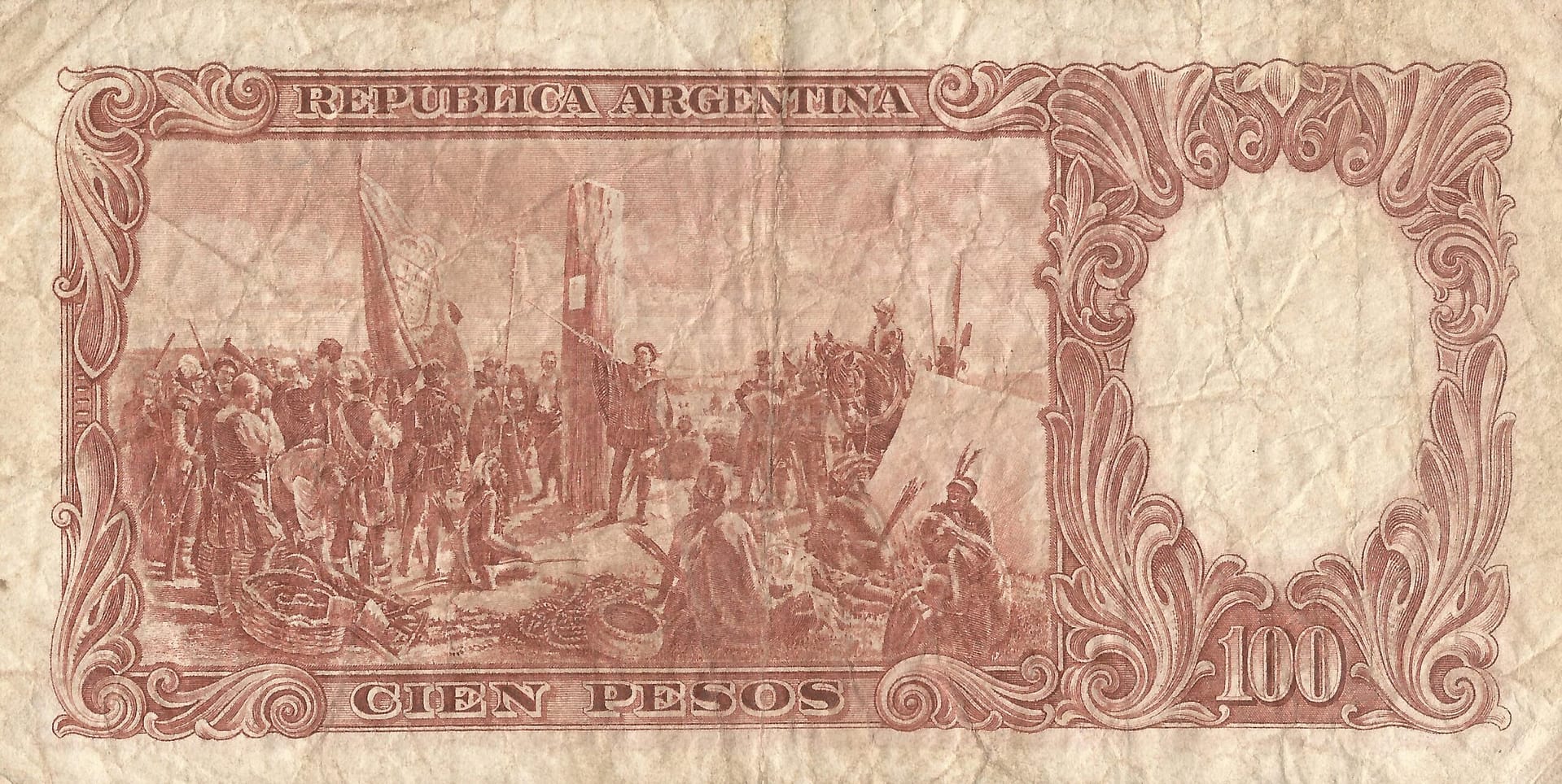 10-Banco Central San Martin - Libertad y Justicia (1942-1969) y Resellados a Pesos Ley (1969-1971) 100 Col 505a Reverso scaled