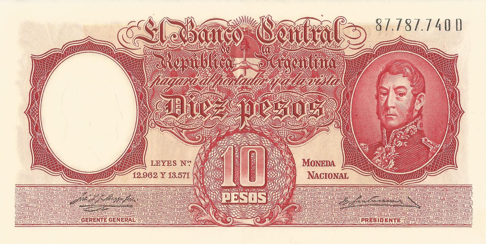 10-Banco Central San Martin - Libertad y Justicia (1942-1969) y Resellados a Pesos Ley (1969-1971) 38 Col 461b Anverso scaled