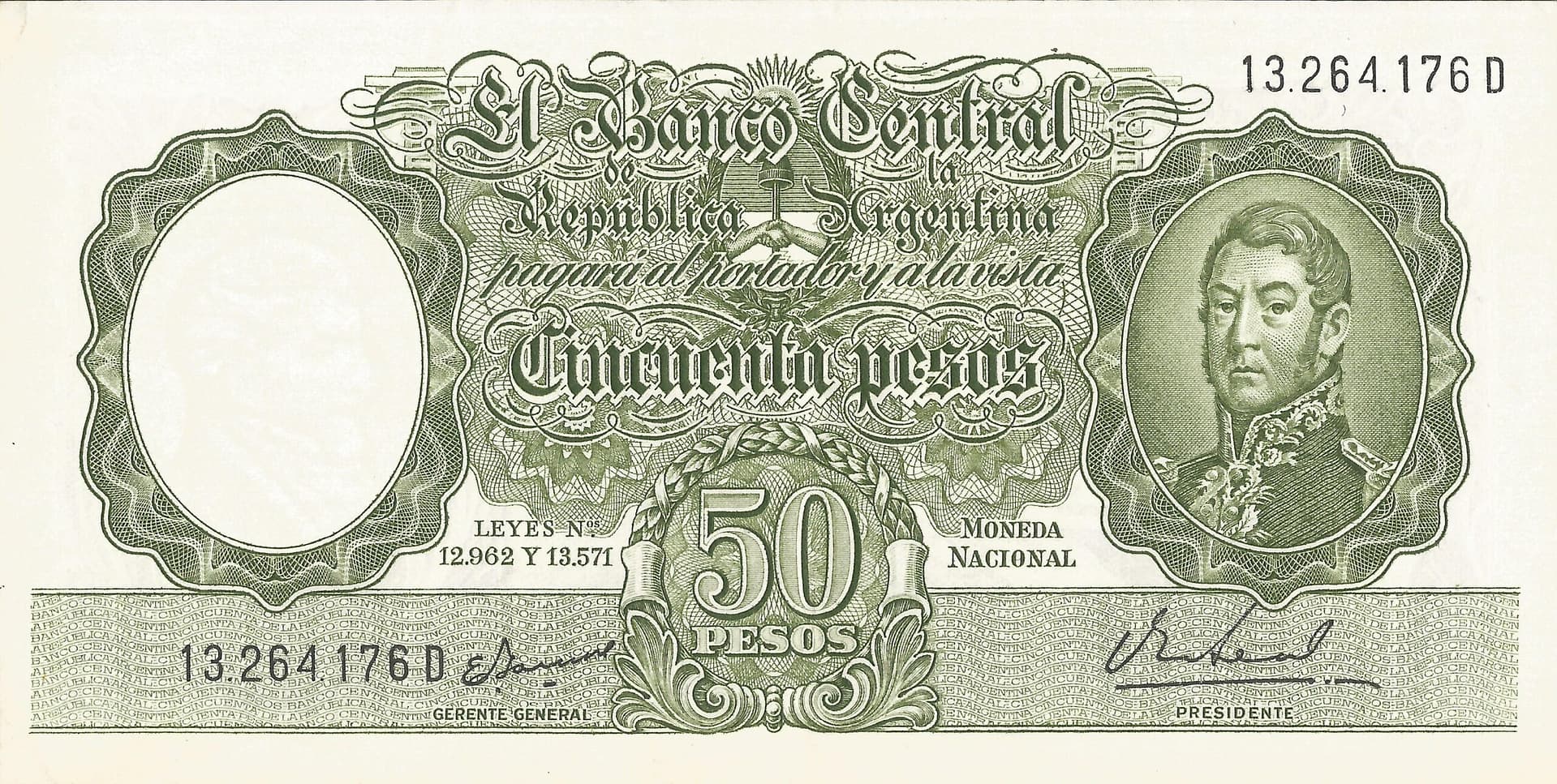 10-Banco Central San Martin - Libertad y Justicia (1942-1969) y Resellados a Pesos Ley (1969-1971) 68 Col 485b Anverso scaled