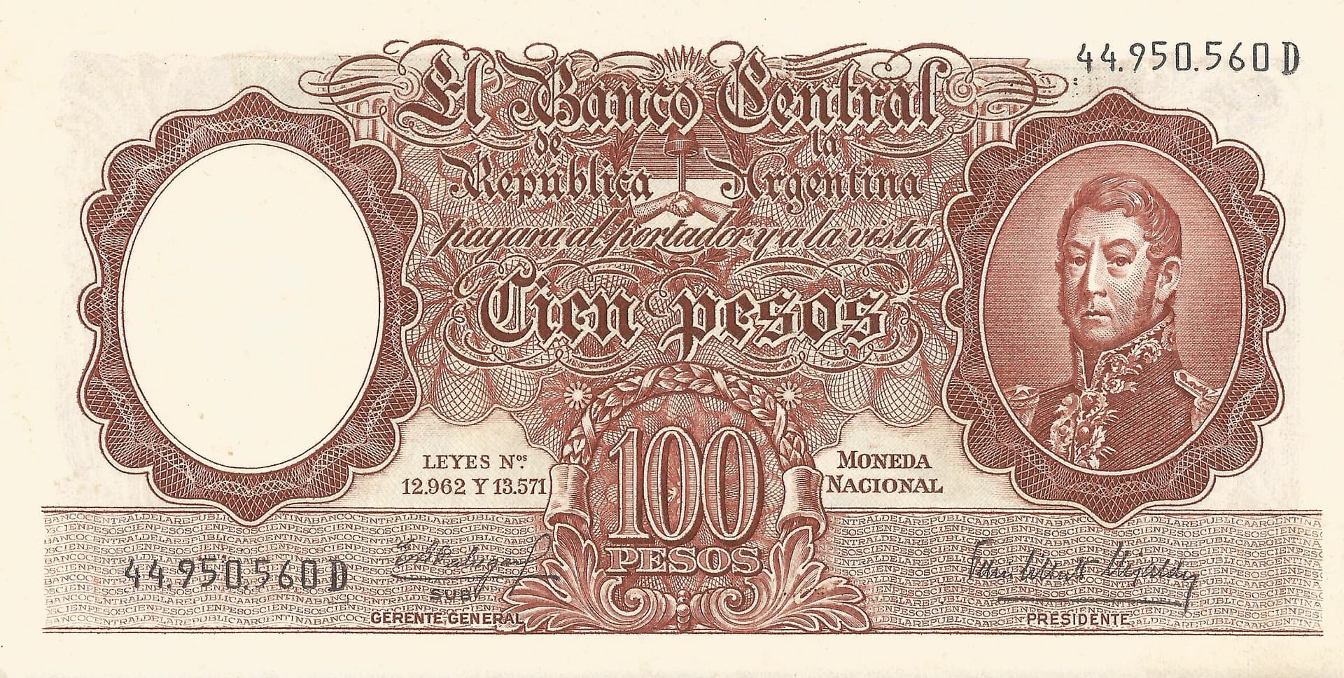 10-Banco Central San Martin - Libertad y Justicia (1942-1969) y Resellados a Pesos Ley (1969-1971) 89 Col 500c Anverso scaled