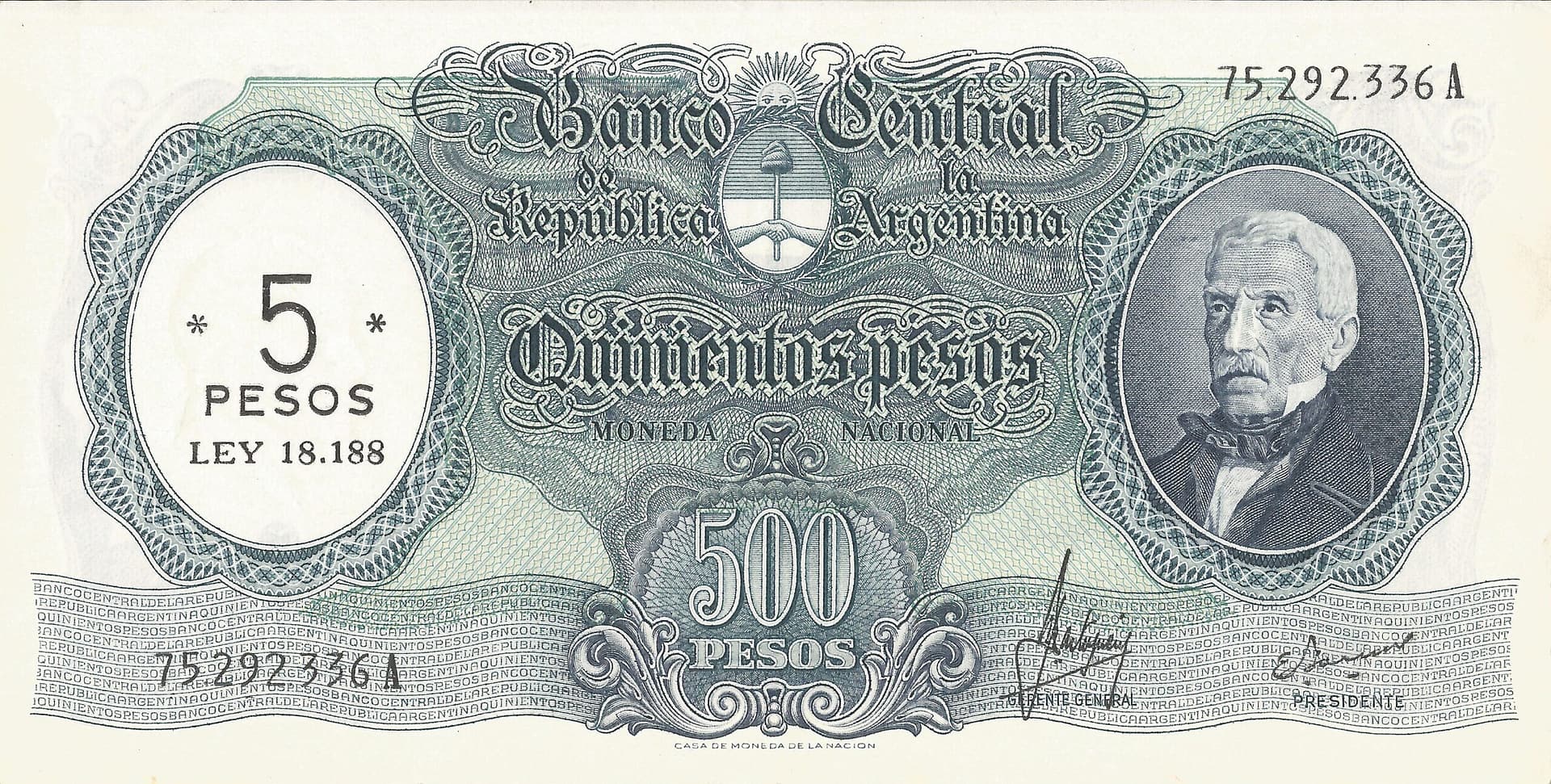 10-Banco Central San Martin - Libertad y Justicia (1942-1969) y Resellados a Pesos Ley (1969-1971) 164 Col 553a Anverso scaled