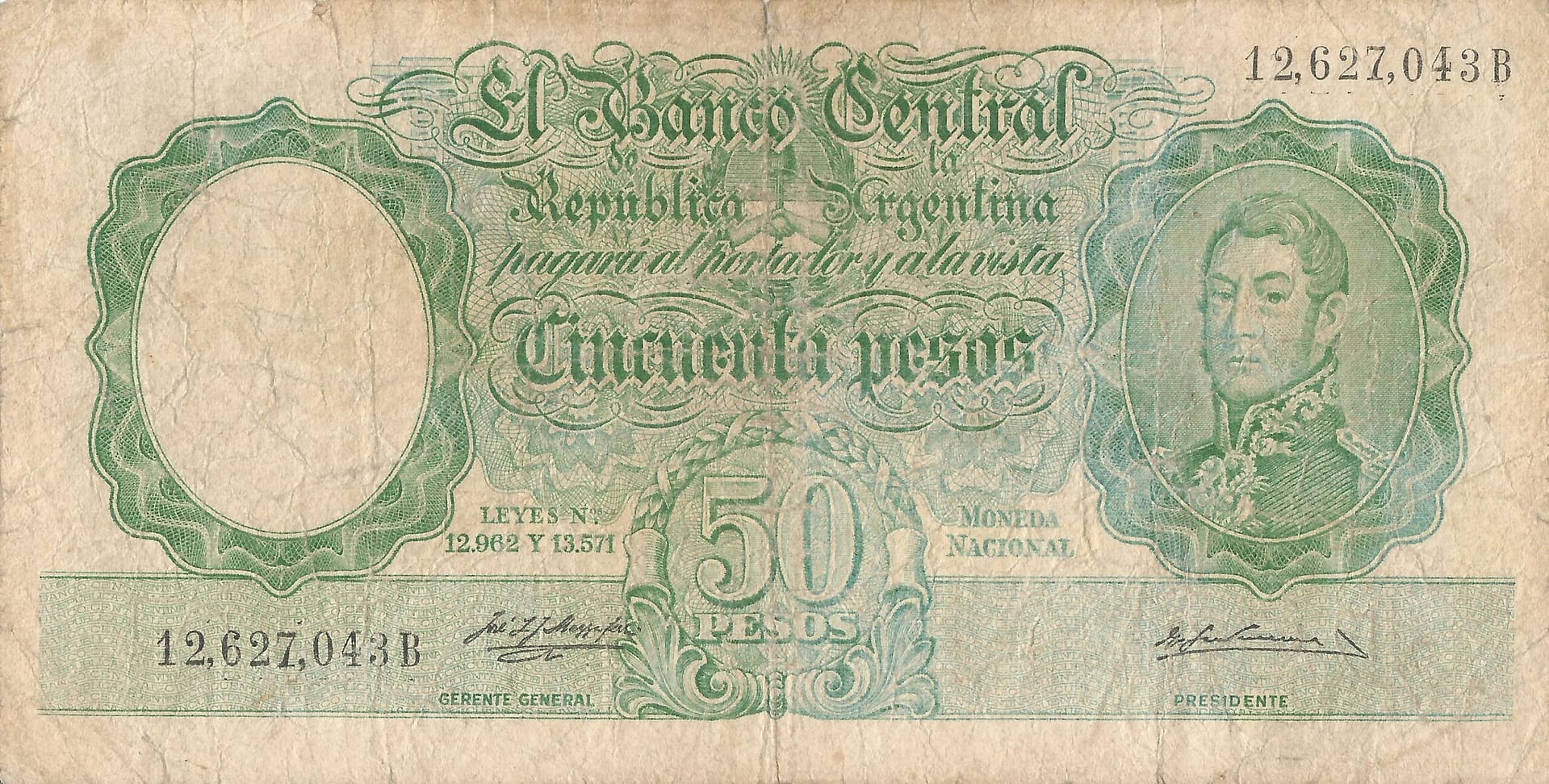 10-Banco Central San Martin - Libertad y Justicia (1942-1969) y Resellados a Pesos Ley (1969-1971) 54 Col 474b Anverso scaled