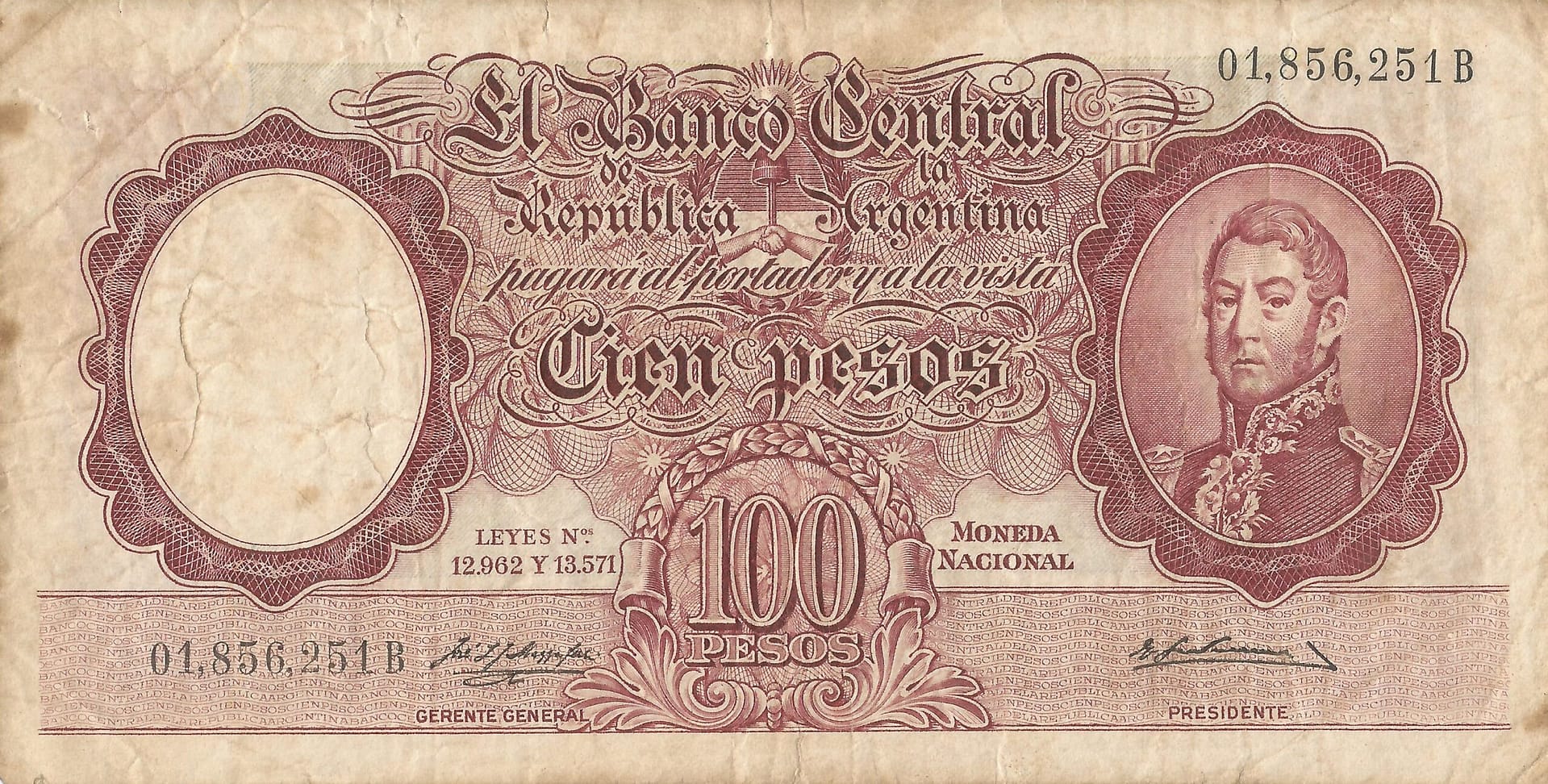 10-Banco Central San Martin - Libertad y Justicia (1942-1969) y Resellados a Pesos Ley (1969-1971) 79 Col 494a Anverso scaled