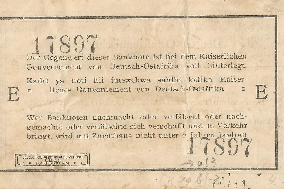 África Oriental Alemana 5 Pick 11a.2 Reverso jpg e1679489498158